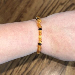 Women’s kids or teens genuine amber stretch bracelet obsidian crystal healing